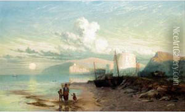 A Beach Scene At Sunrise Oil Painting - John Mogford