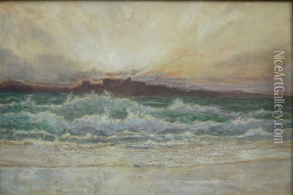 Sunset And Flowing Tide Oil Painting - Thomas Marie Madawaska Hemy