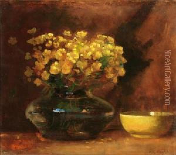 Still Life With Buttercups In Vase Oil Painting - Sarah Jane Wright
