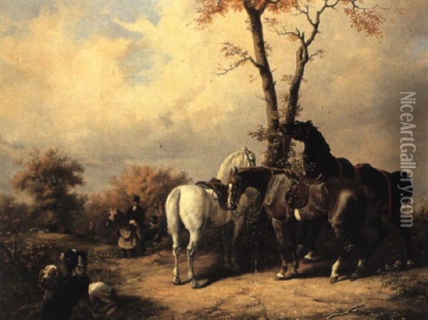 A Rest From Hunting Oil Painting - Henri d'Ainecy Montpezat