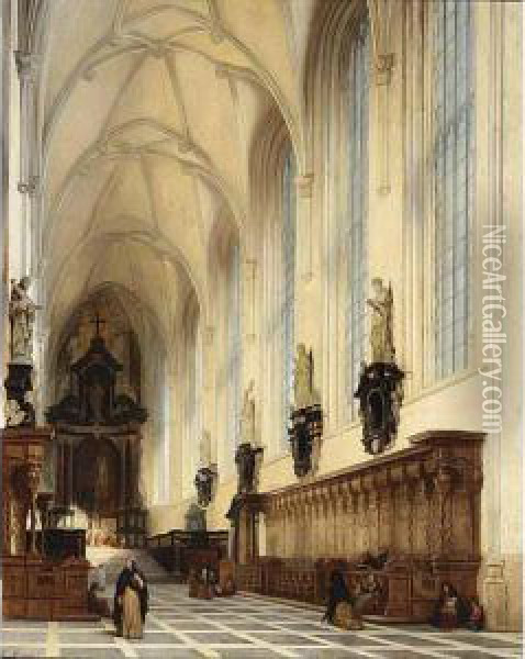 The Interior Of The Pauluskerk, Antwepen Oil Painting - Andre J. Minguet