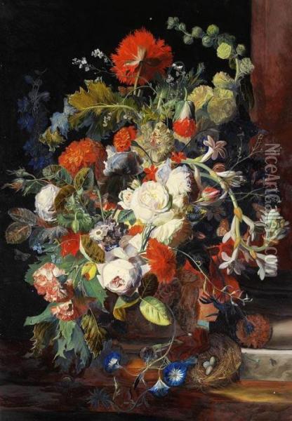Nach - 2 Gemaldependants: Blumenstillleben Oil Painting - Jan Van Huysum