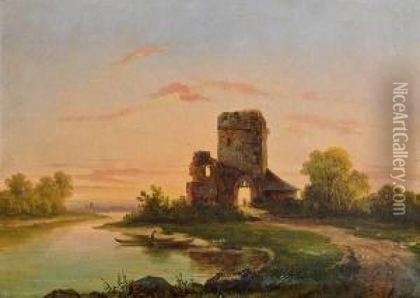 Flusslandschaft Oil Painting - Friedrich Loos