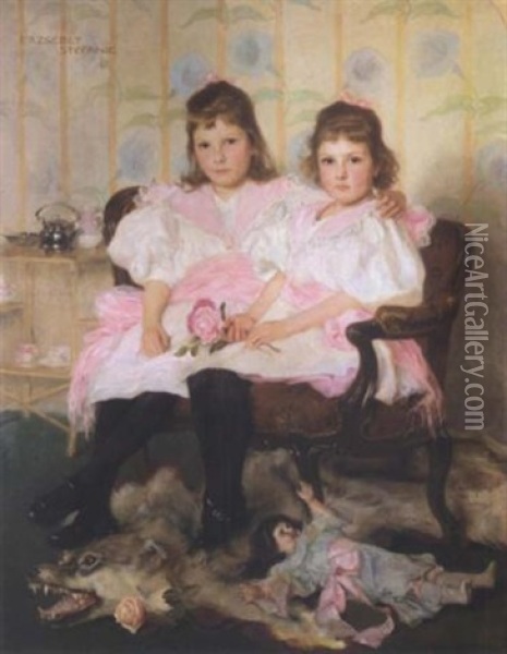 Portrait Of Erzebet And Stefanie Oil Painting - Philip Alexius De Laszlo