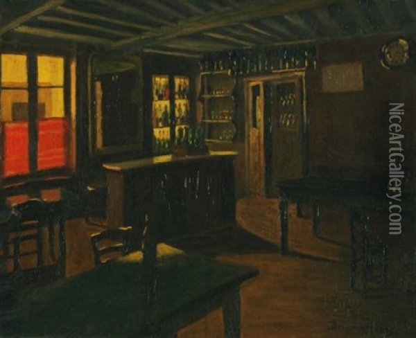 Salle A Boire De La Croix-vert A Moret (drinking Room At The La Croix-vert In Moret) Oil Painting - Marius Borgeaud