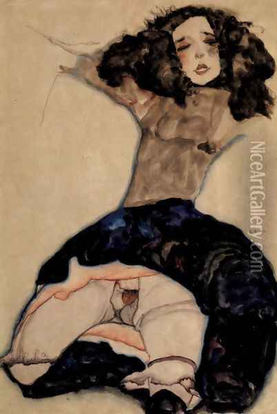 Black-haired girl with high skirt Oil Painting - Egon Schiele