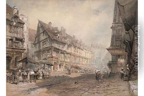 Market day, Rouen Oil Painting - John Skinner Prout