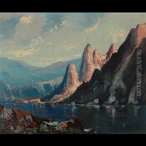 Mountain Lake Scene Oil Painting - Tilden Daken