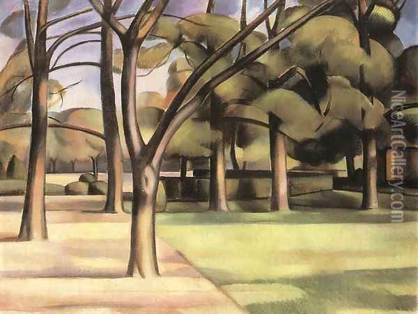 Trees (View of the City Garden) 1911 Oil Painting - Janos Kmetty