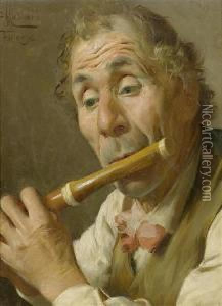 Flute Player Oil Painting - Pompeo Massini