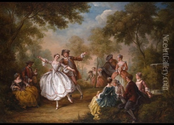 Rokoko-gesellschaft Mit Tanzendem Paar Im Park Oil Painting - Jean-Baptiste Pater