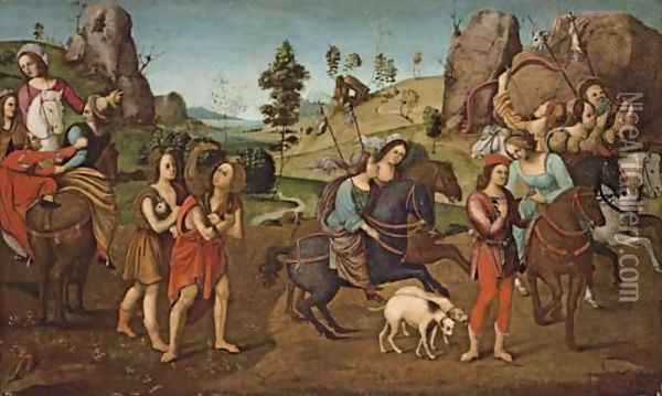 Jason and Queen Hypsipyle with the women of Lemnos a spalliera Oil Painting - Piero Di Cosimo