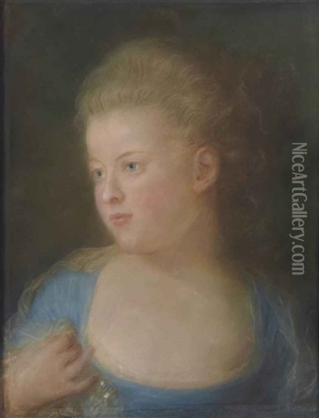 Portrait De Femme De Trois-quarts (un Membre De La Famille Rateau?) Oil Painting - Jean-Baptiste Perronneau