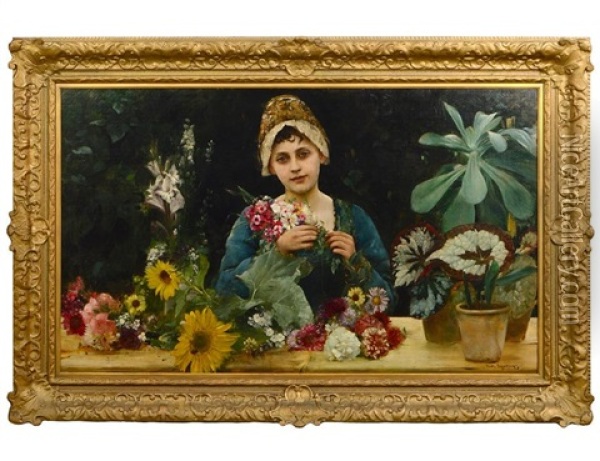 A Young Beauty With Flowers Oil Painting - Gabriel Schachinger