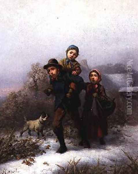 In Winter Oil Painting - Ferdinand Marohn