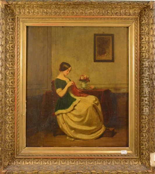 Jeune Femme Tricotant Oil Painting - Louis Coulon