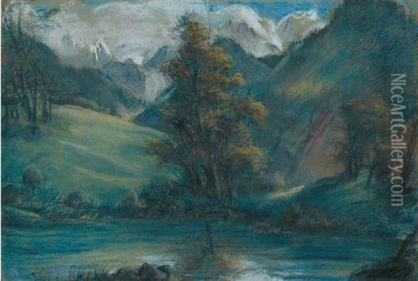 Vue Du Lac De Challes Au Mont Blanc. Oil Painting - Elisabeth Vigee-Lebrun