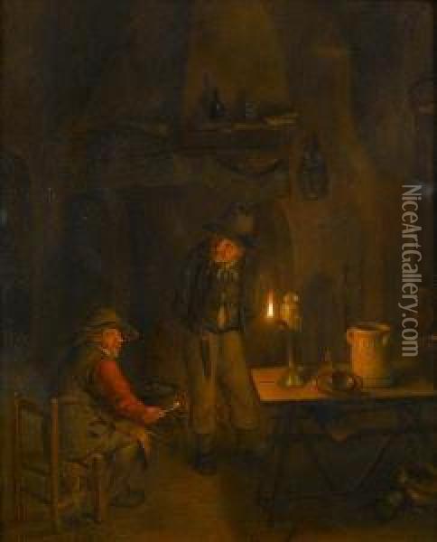 Topers In A Candlelit Interior Oil Painting - Richard Brakenburgh