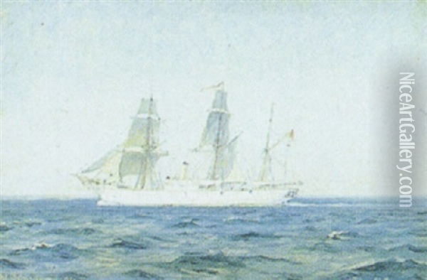 Marine, Skonnerten Ingolf Pa Havet Oil Painting - Emanuel A. Petersen