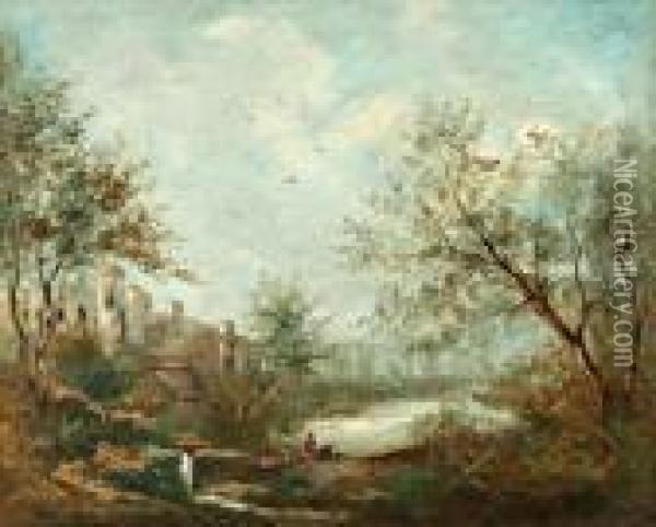 Paysage Aux Ruines Oil Painting - Jean-Baptiste-Camille Corot