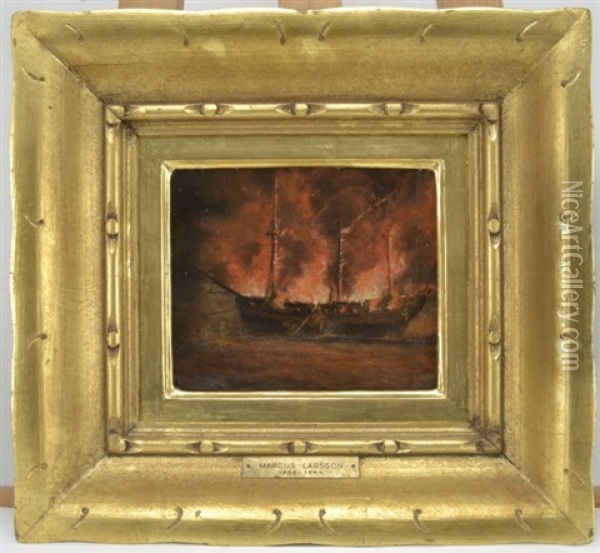 Brinnande Segelfartyg Oil Painting - Marcus Larsson