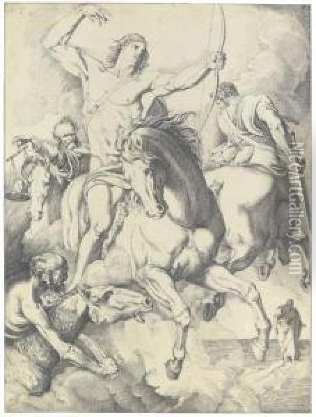 Vidi, Quod Aperuisset Agnus...: 
The Four Horsemen Of Theapocalypse, Saint John The Evangelist Seen 
Beyond (revelation 6:1-8) Oil Painting - Luigi Sabatelli