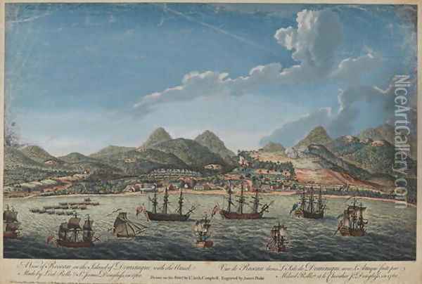 View of Roseau in the Island of Dominique, with the 1760 attack made by Lord Rollo and Sir James Douglas 1761 Oil Painting - Archibald Campbell