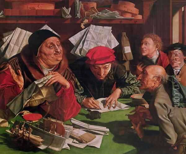 The Lawyers Office, c.1545 Oil Painting - Marinus van Roymerswaele
