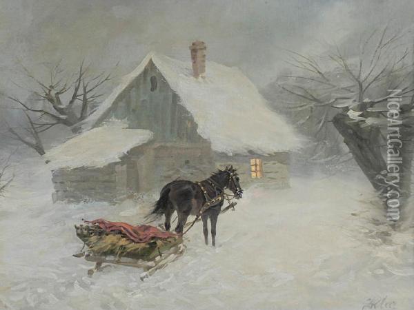 Zimowy Wieczor Oil Painting - Z. Klar