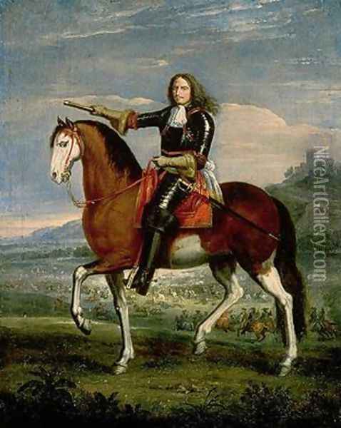 Equestrian Portrait of Henri de la Tour dAuvergne 1611-75 Marshal Turenne Oil Painting - Adam Frans van der Meulen