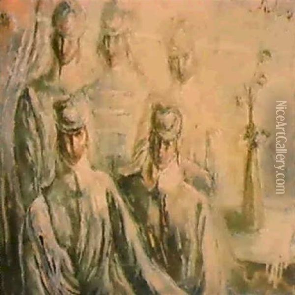 Five Women Oil Painting - Fidelio Ponce De Leon