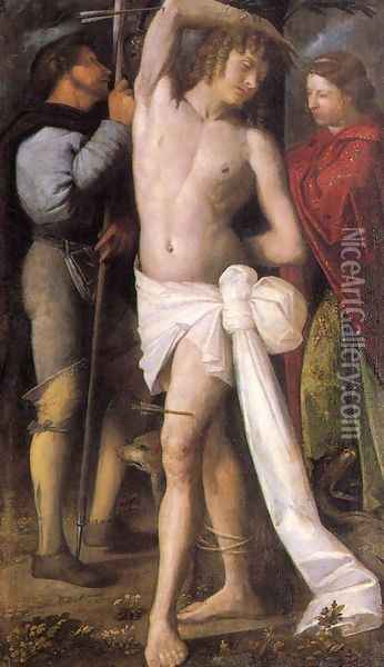 St Sebastian between St Roch and St Margaret Oil Painting - Cariani