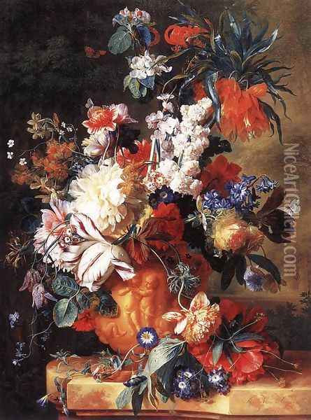Bouquet of Flowers in an Urn 1724 Oil Painting - Jan Van Huysum