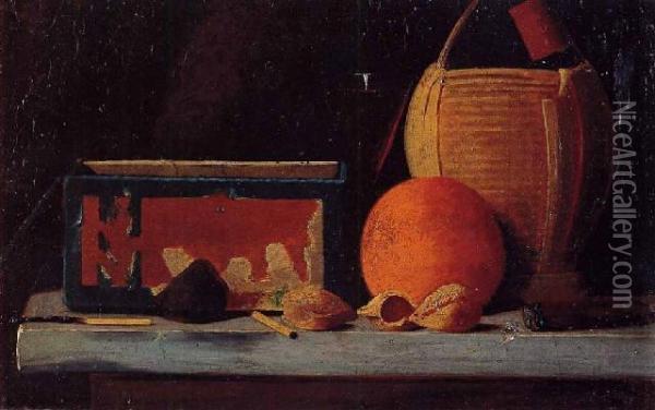 Still Life With An Orange Oil Painting - John Frederick Peto