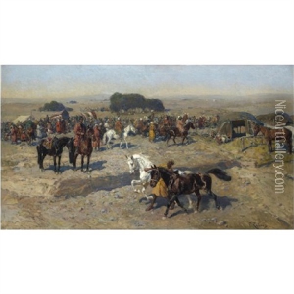 Encampment Oil Painting - Franz Roubaud