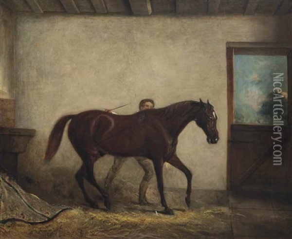 Pickle And A Groom In A Stable Oil Painting - John Ferneley Jr.