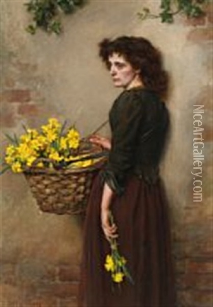A Flower Girl Oil Painting - Edward Patry