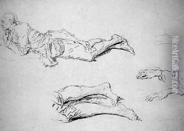 Study of a man lying on the ground Oil Painting - Nicolas Lancret