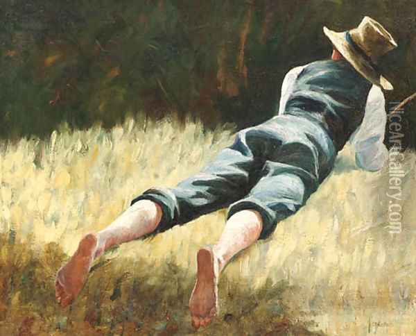 A lazy summers day Oil Painting - English School