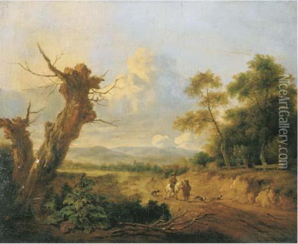 A Dune Landscape With Sportsmen On A Path By A Wood Oil Painting - Jan Wijnants