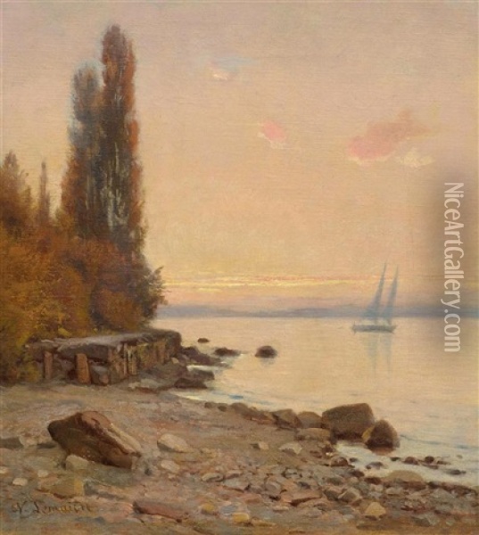 Ufer Am Genfersee Oil Painting - Nathanael Lemaitre