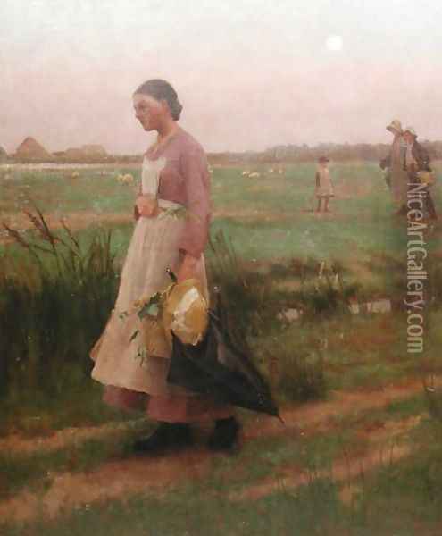 Hop Pickers Returning, 1883 Oil Painting - Alexander Mann