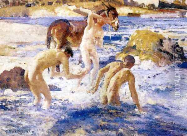 Anzacs Bathing in the Sea Oil Painting - George Lambert