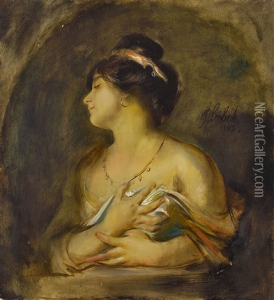 Bildnis Einer Jungen Frau (virginia Scheuermann?) Oil Painting - Franz Seraph von Lenbach