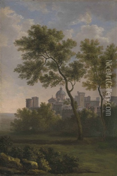 An Italianate Landscape With A View Of A Fortified Town Oil Painting - Jean Pierre Xavier Bidauld
