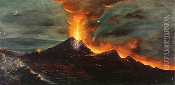 Erupting Volcano Oil Painting - Eduardo Lefebvre Scovell
