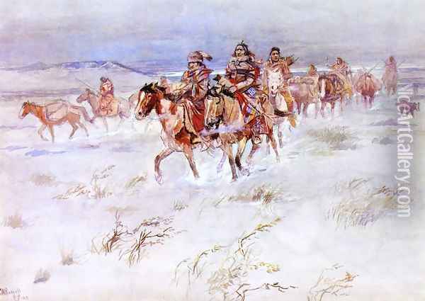 Crees Coming in to Trade Oil Painting - Charles Marion Russell