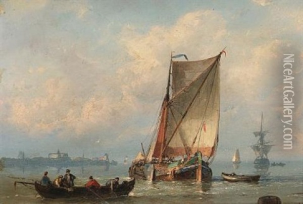 Rowing Out Oil Painting - Johannes Hermanus Barend Koekkoek