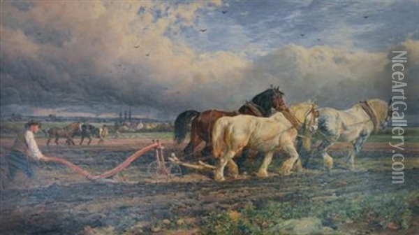 Ploughing The Land Oil Painting - William H. Hopkins