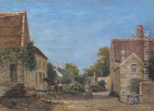 Village Street In The Country Oil Painting - Claude Vignon